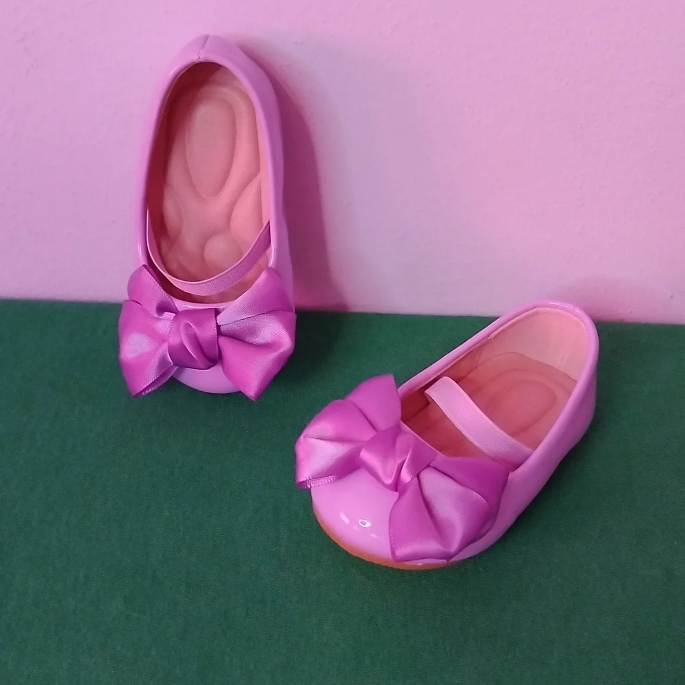 Toddler Girls Purple Patent Leather Shoes With Bow